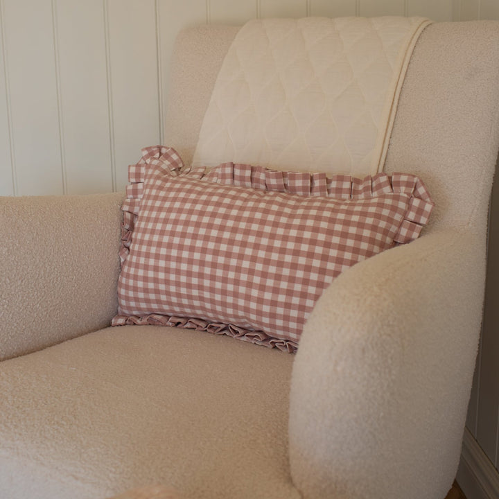 Mabel & Fox - Gingham Ruffle Cushion Cover - Pink