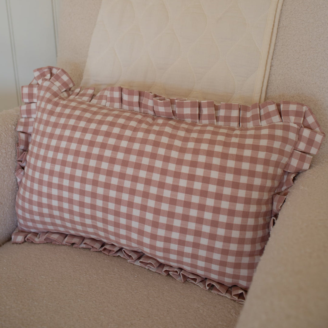 Mabel & Fox - Gingham Ruffle Cushion Cover - Pink