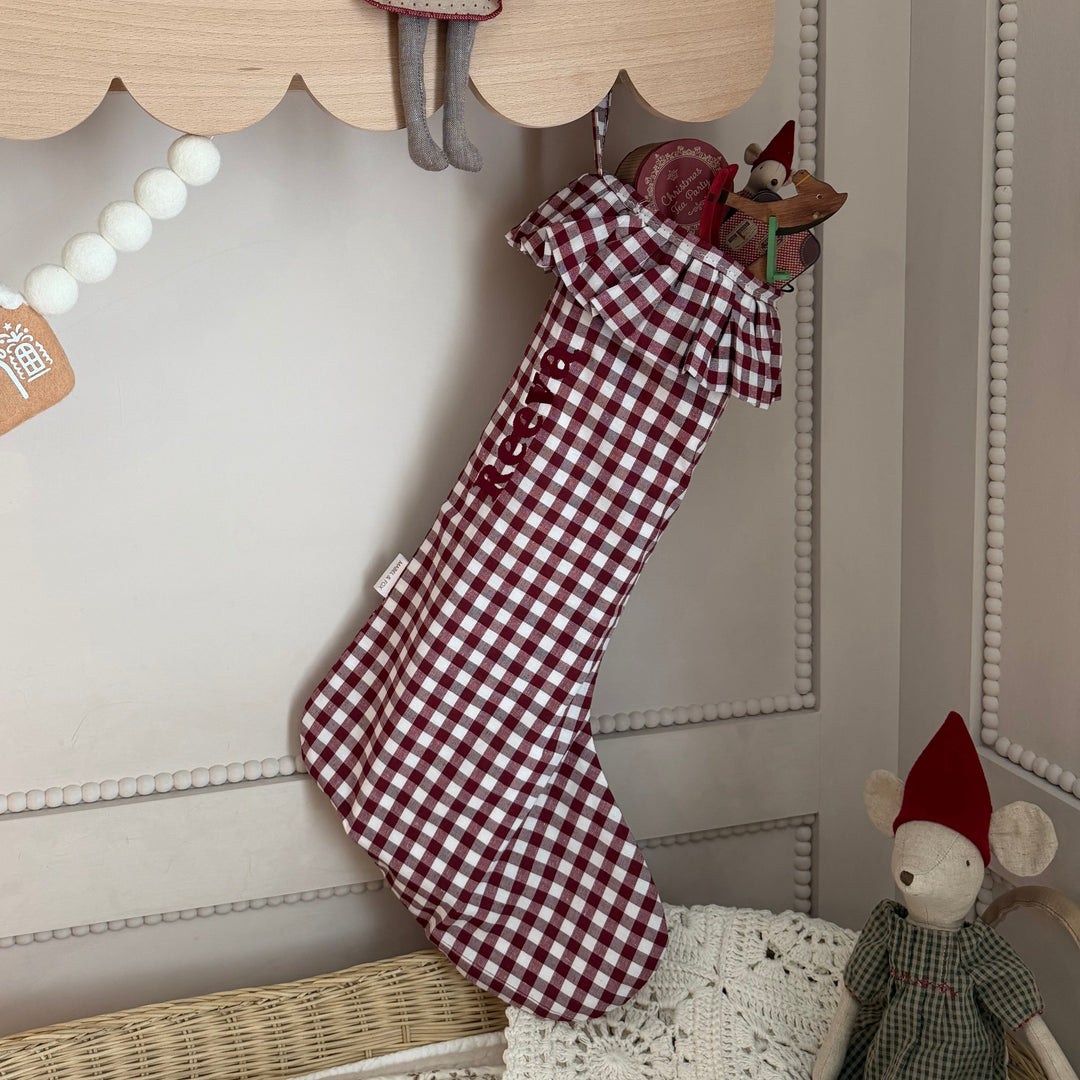 Mabel & Fox - Personalised Red Gingham Stocking - Embroidered