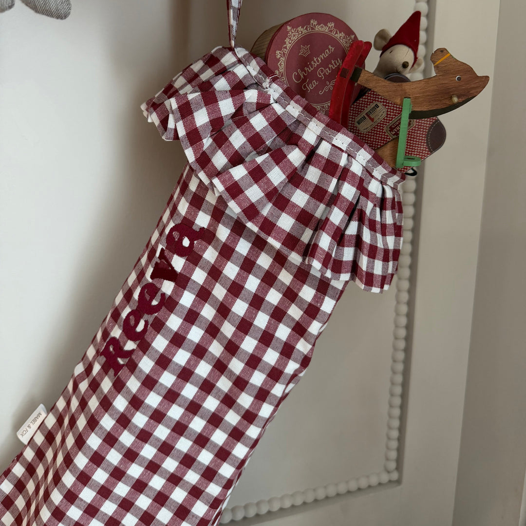Mabel & Fox - Personalised Red Gingham Stocking - Embroidered