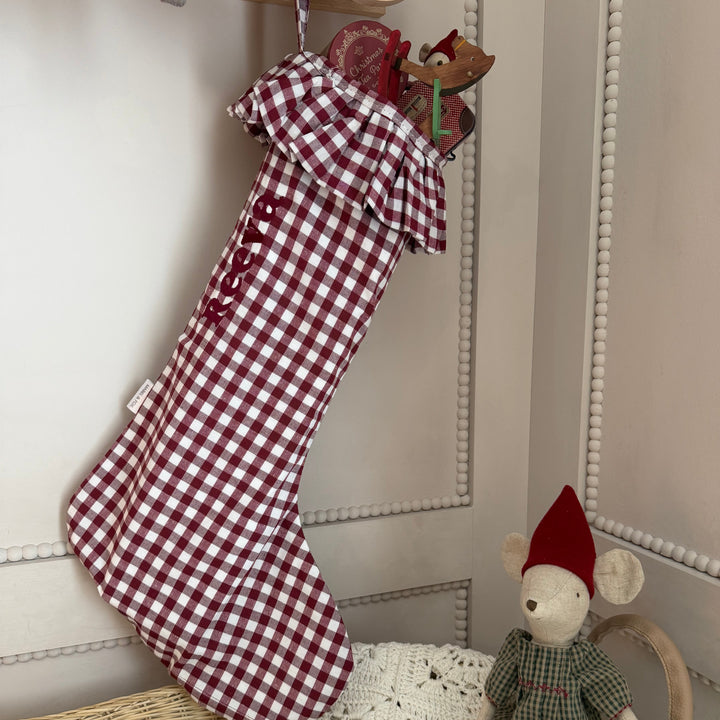 Mabel & Fox - Personalised Red Gingham Stocking - Embroidered