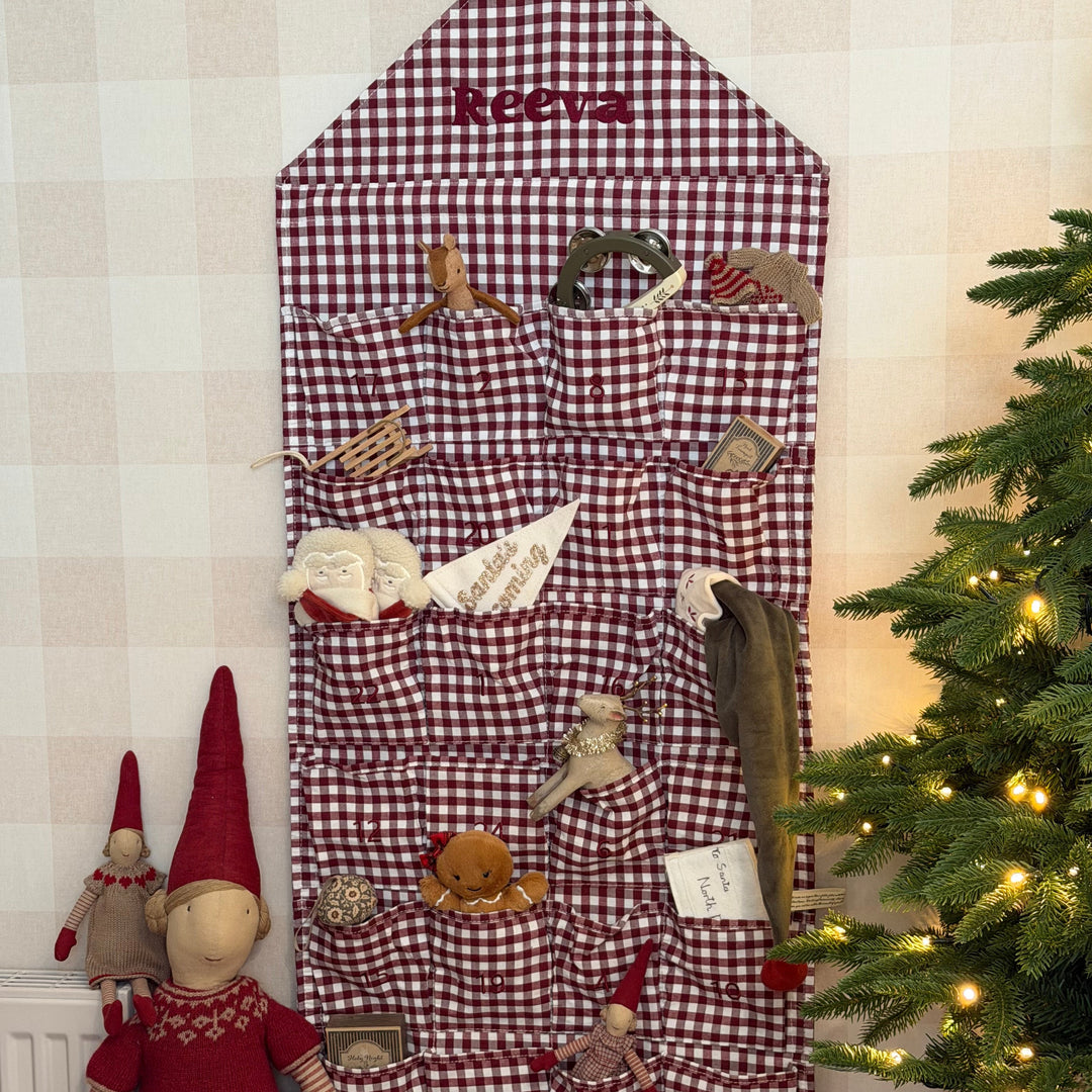 Mabel & Fox - Personalised Red Gingham Advent Calendar - Embroidered