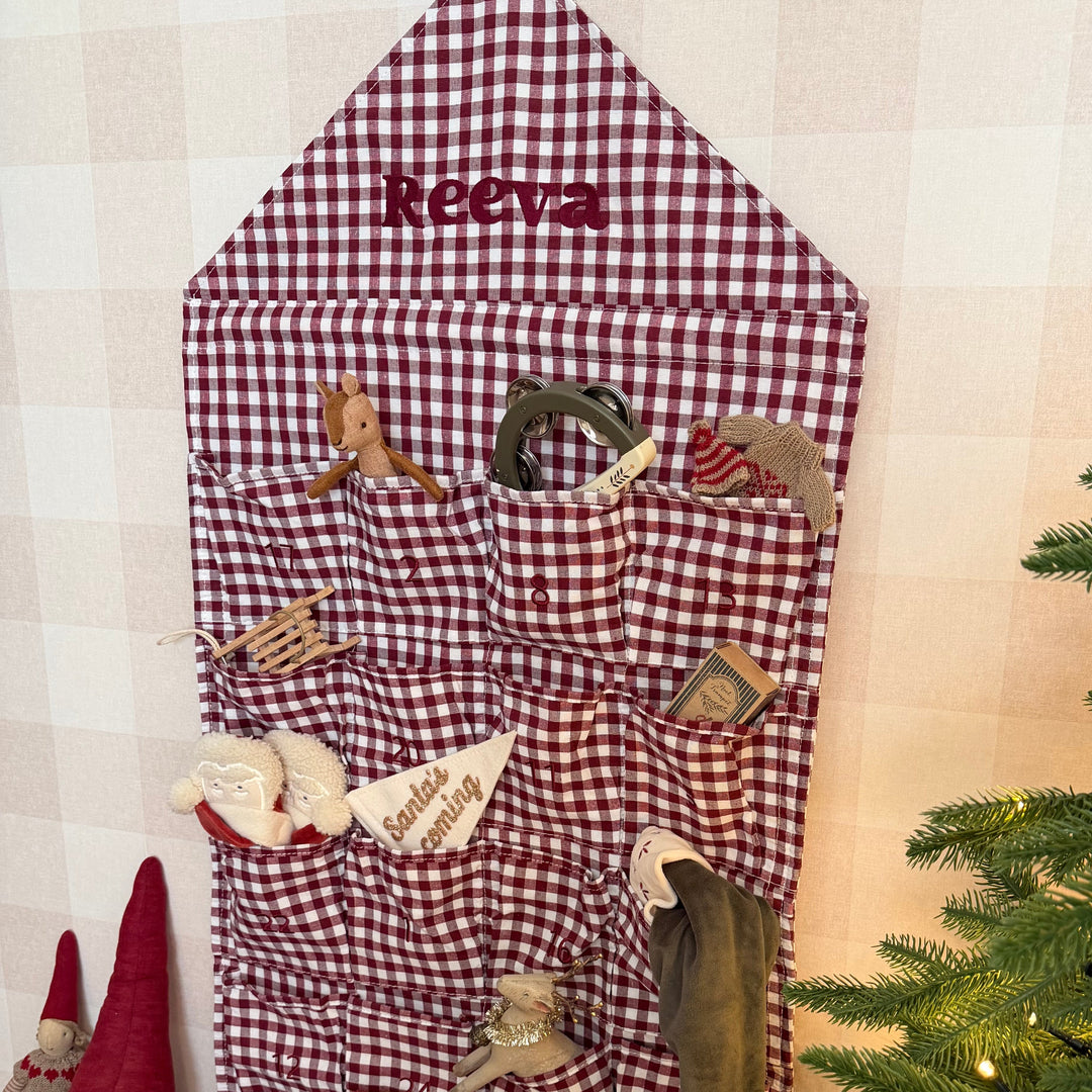 Mabel & Fox - Personalised Red Gingham Advent Calendar - Embroidered