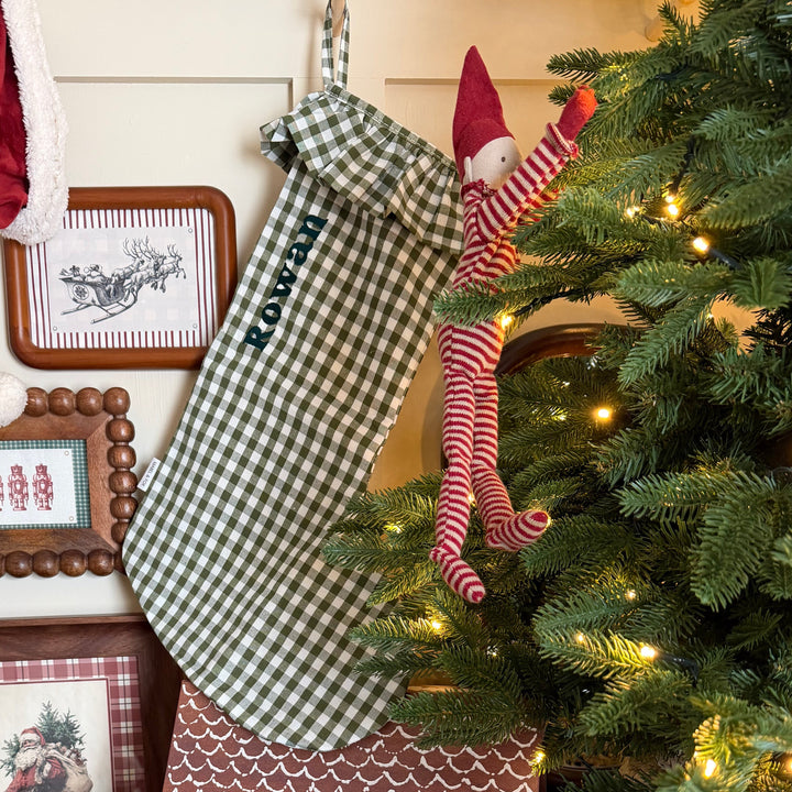 Mabel & Fox - Personalised Green Gingham Stocking - Embroidered