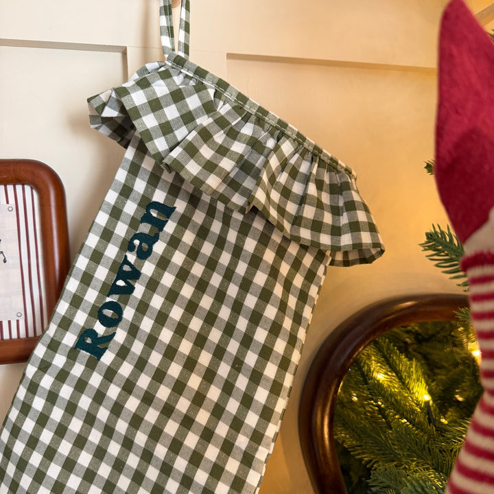 Mabel & Fox - Personalised Green Gingham Stocking - Embroidered