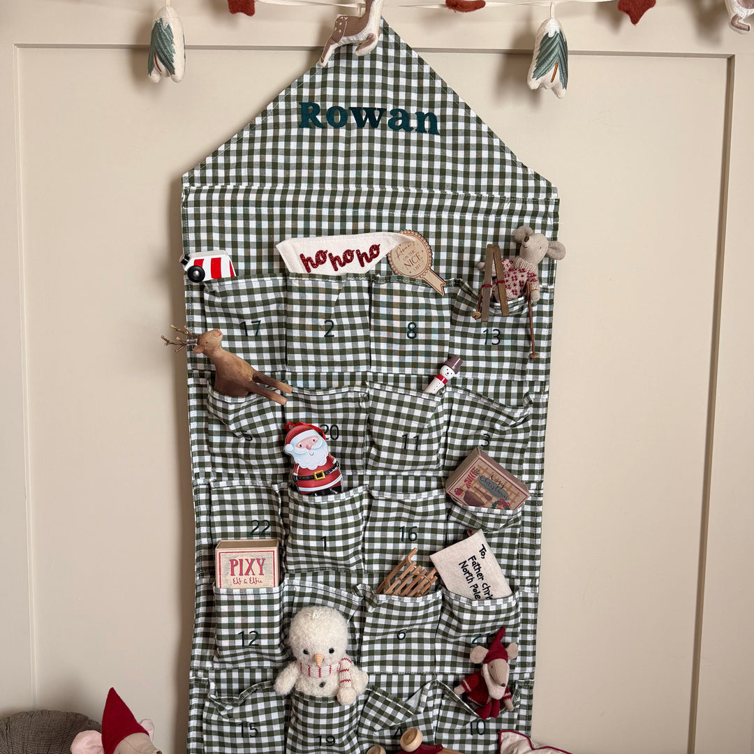 Mabel & Fox - Personalised Green Gingham Advent Calendar - Embroidered