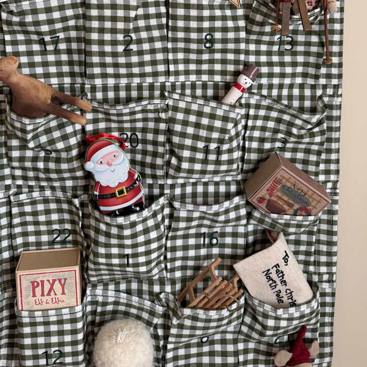 Mabel & Fox - Personalised Green Gingham Advent Calendar - Embroidered
