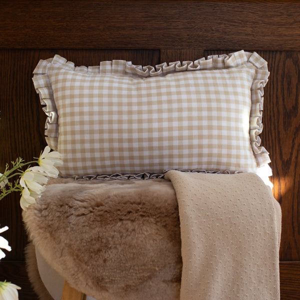 Mabel & Fox - Gingham Ruffle Cushion Cover - Beige