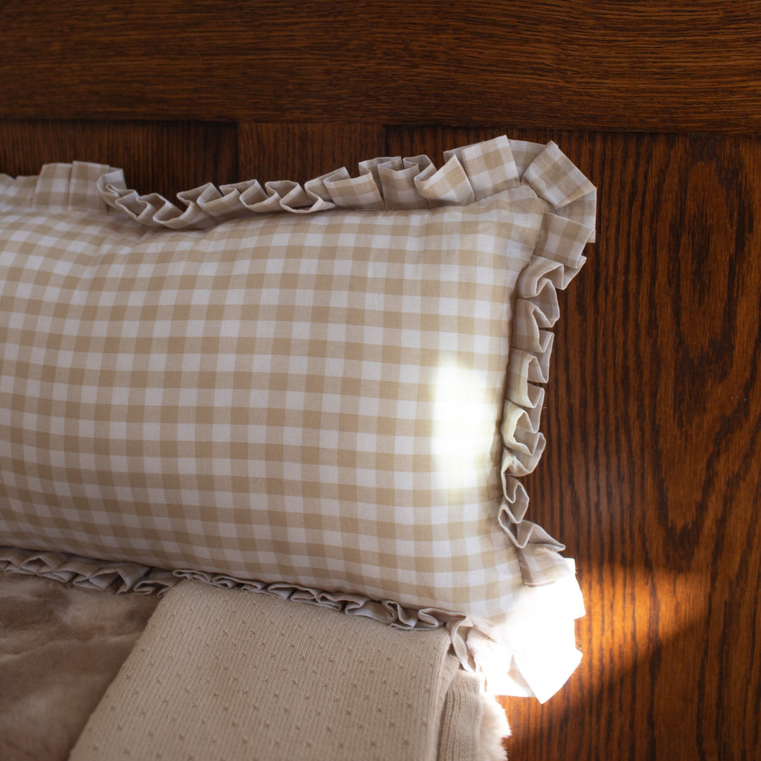 Mabel & Fox - Gingham Ruffle Cushion Cover - Beige