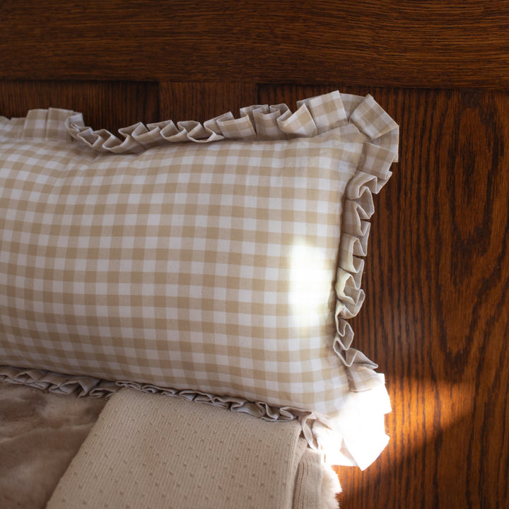 Mabel & Fox - Gingham Ruffle Cushion Cover - Beige