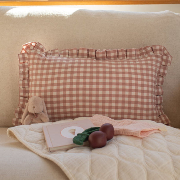 Mabel & Fox - Gingham Ruffle Cushion Cover - Pink