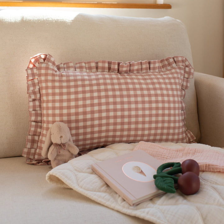 Mabel & Fox - Gingham Ruffle Cushion Cover - Pink
