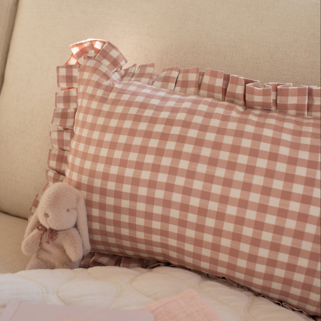 Mabel & Fox - Gingham Ruffle Cushion Cover - Pink