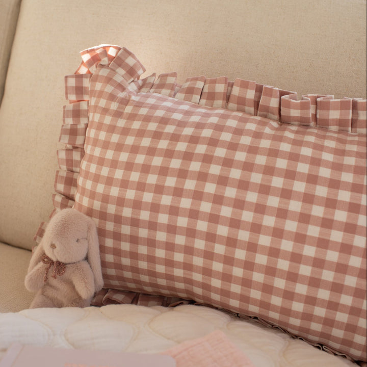 Mabel & Fox - Gingham Ruffle Cushion Cover - Pink