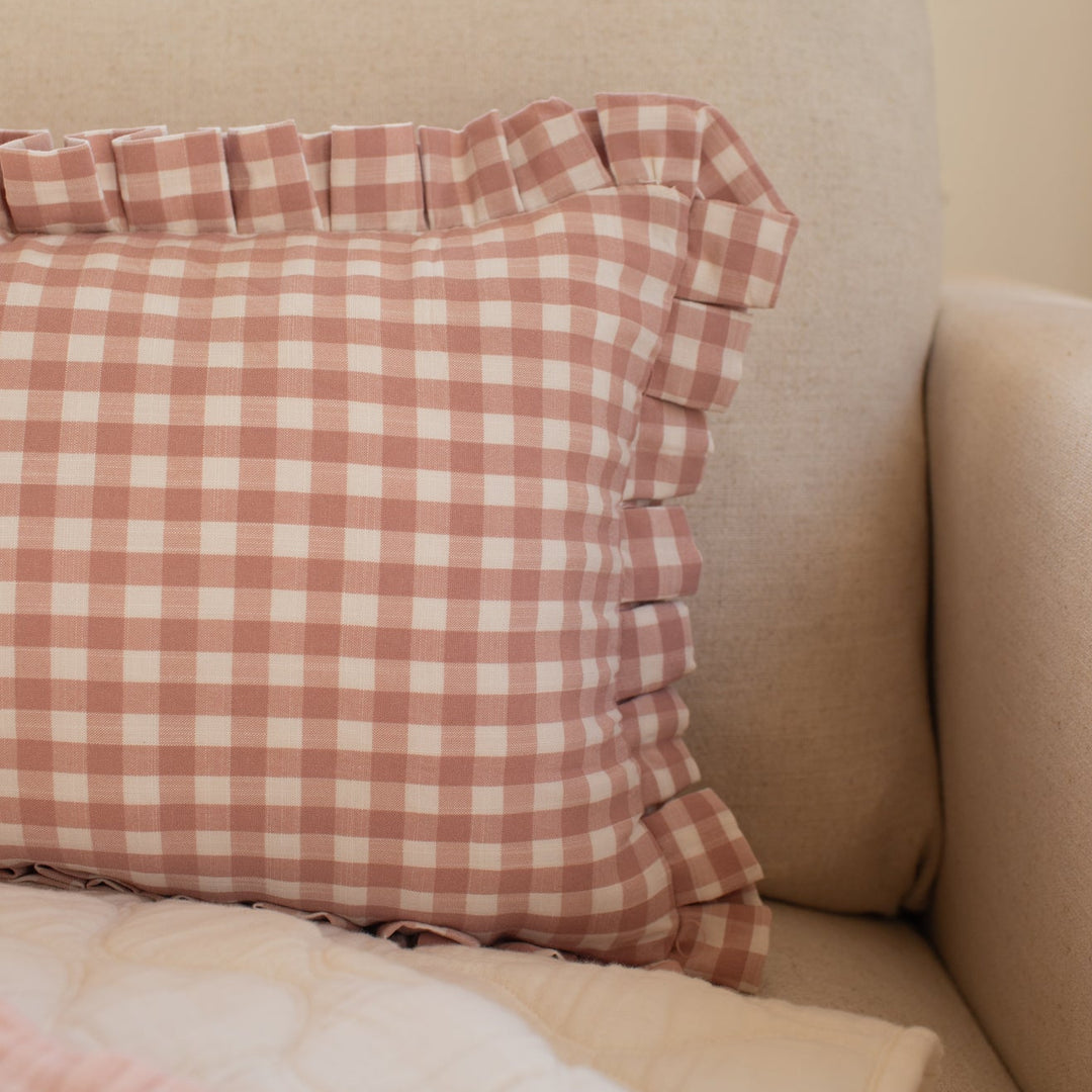 Mabel & Fox - Gingham Ruffle Cushion Cover - Pink
