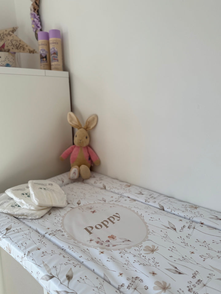 Mabel & Fox - Personalised Baby Changing Mat - Natural Wildflowers - Mabel & Fox