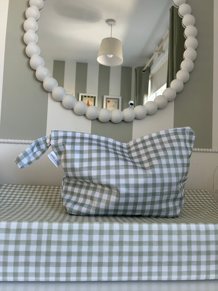 Mabel & Fox - 2 Pcs Wet Bag Set - Beige & Sage Gingham - Mabel & Fox