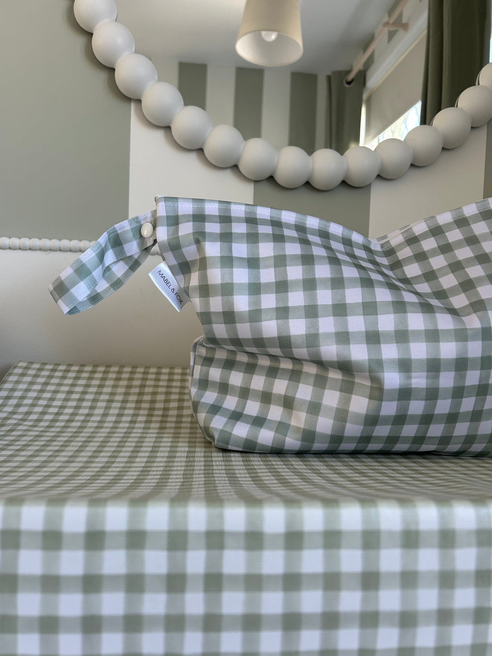 Mabel & Fox - 2 Pcs Wet Bag Set - Beige & Sage Gingham - Mabel & Fox
