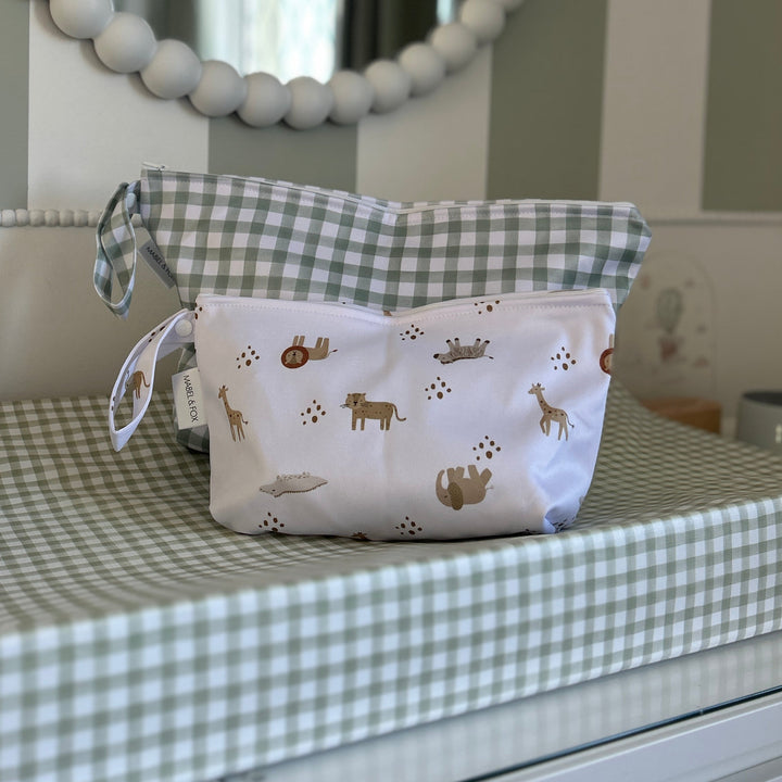 Mabel & Fox - 2 Pcs Wet Bag Set - Boho Safari & Sage Gingham - Mabel & Fox