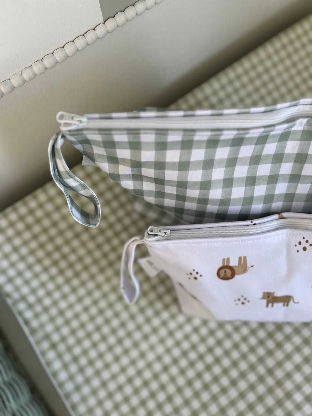 Mabel & Fox - 2 Pcs Wet Bag Set - Boho Safari & Sage Gingham - Mabel & Fox