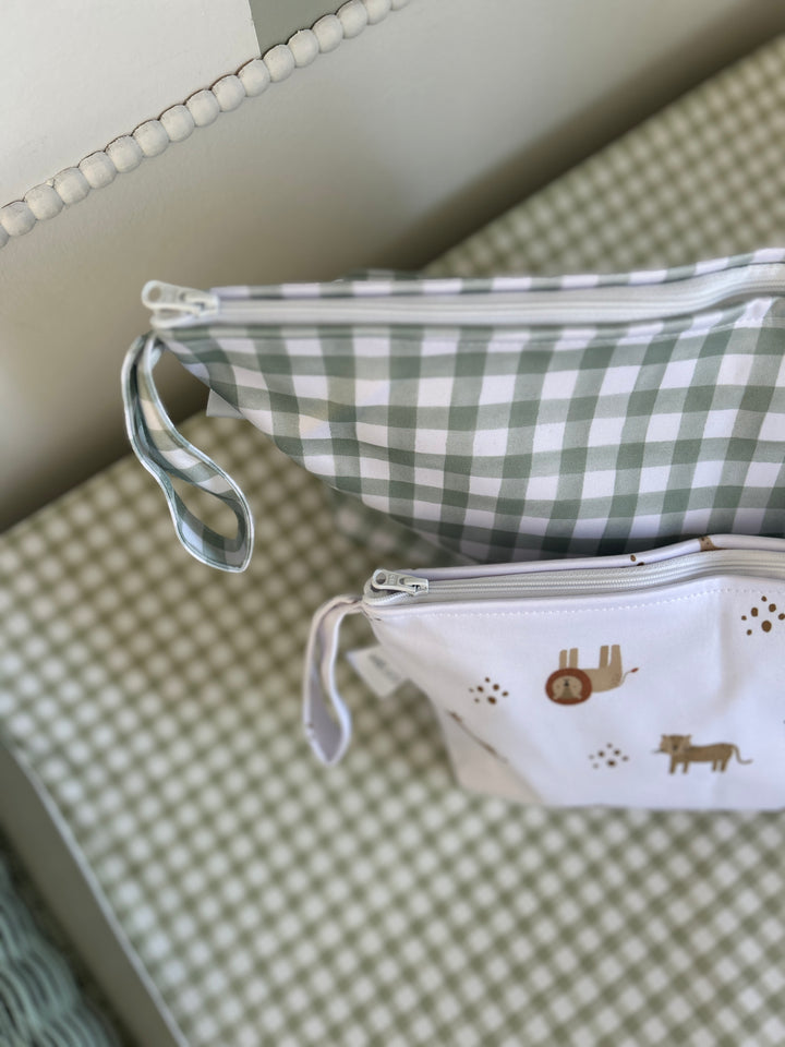Mabel & Fox - 2 Pcs Wet Bag Set - Boho Safari & Sage Gingham - Mabel & Fox