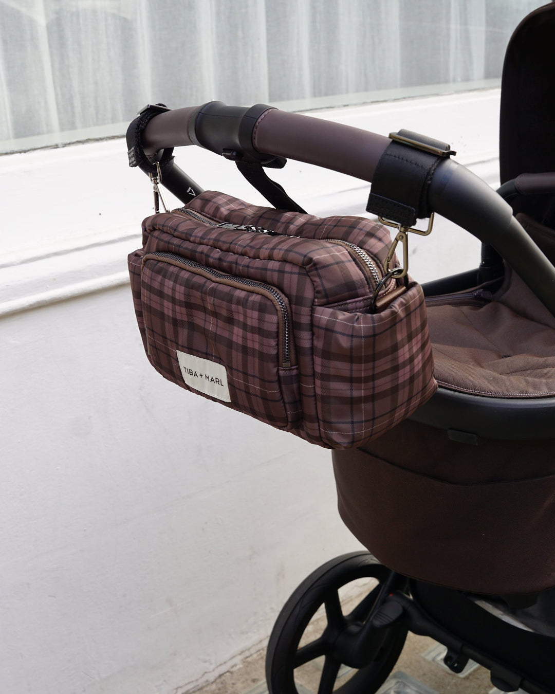 Tiba + Mar Inka Buggy Organiser Brown Tonal Tartan Print