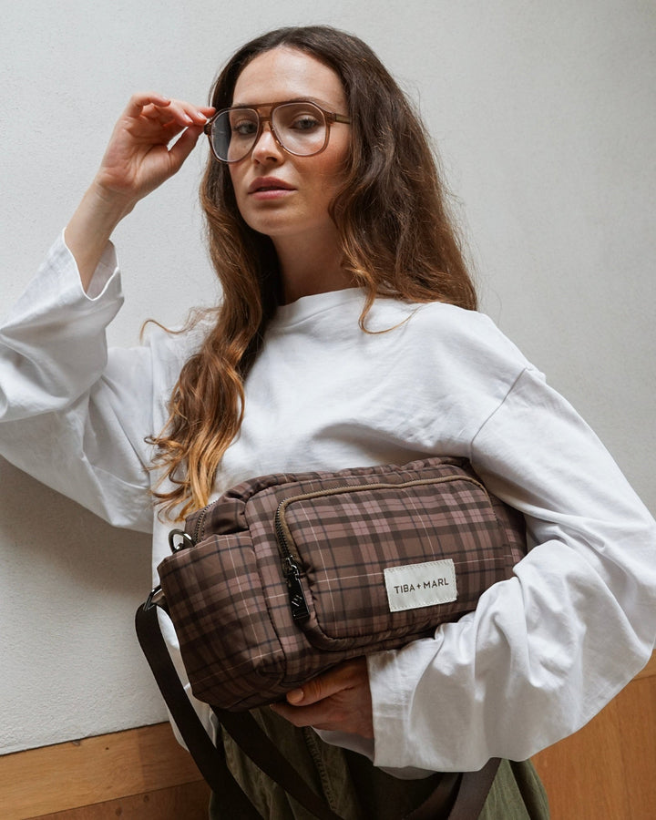 Tiba + Mar Inka Buggy Organiser Brown Tonal Tartan Print