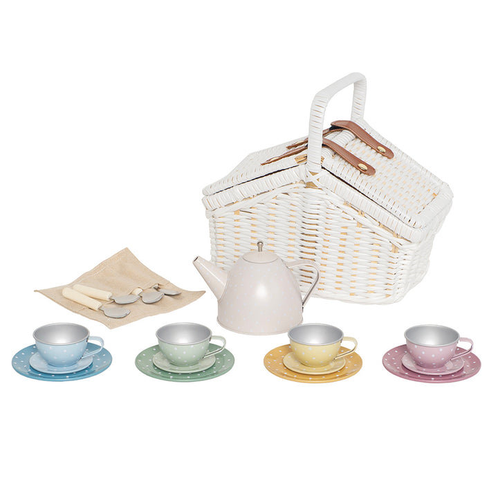 Jabadabado - Picnic Basket Tin Tea Set - Pastel