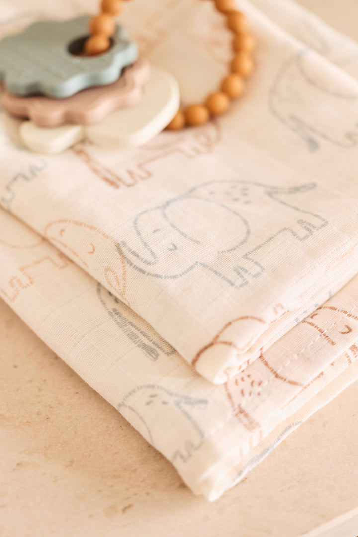 Jollein - Swaddle Muslin - 115x115cm - Elephant Tales - ( 2 pack )