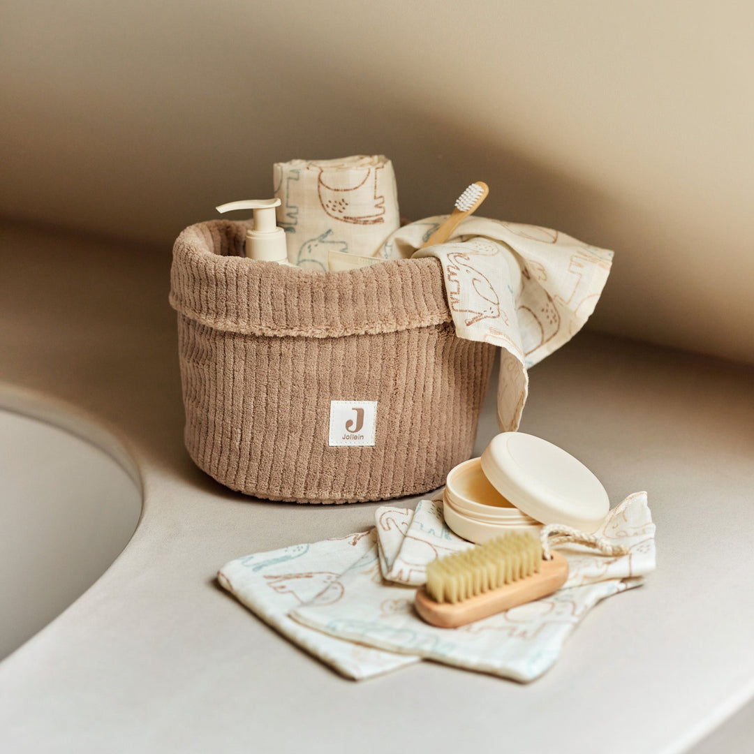 Jollein - Changing Table Basket - Cloudy Rib - Milky Coffee - Mabel & Fox