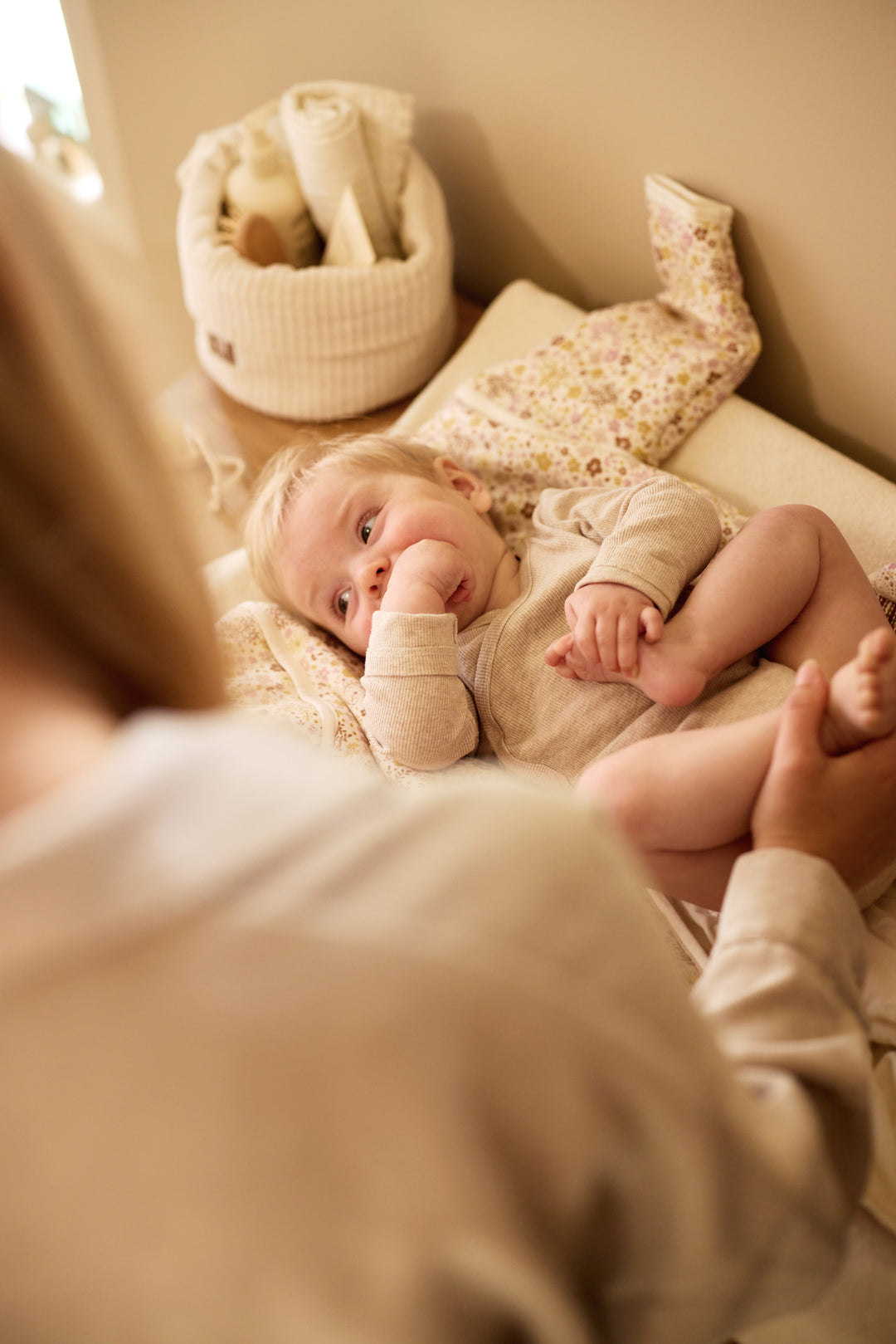 Jollein - Changing Table Basket - Cloudy Rib - Oatmeal - Mabel & Fox