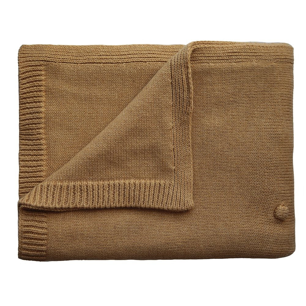 Mushie - Knitted Baby Blanket -Textured Dots Mustard Melange - Mabel & Fox