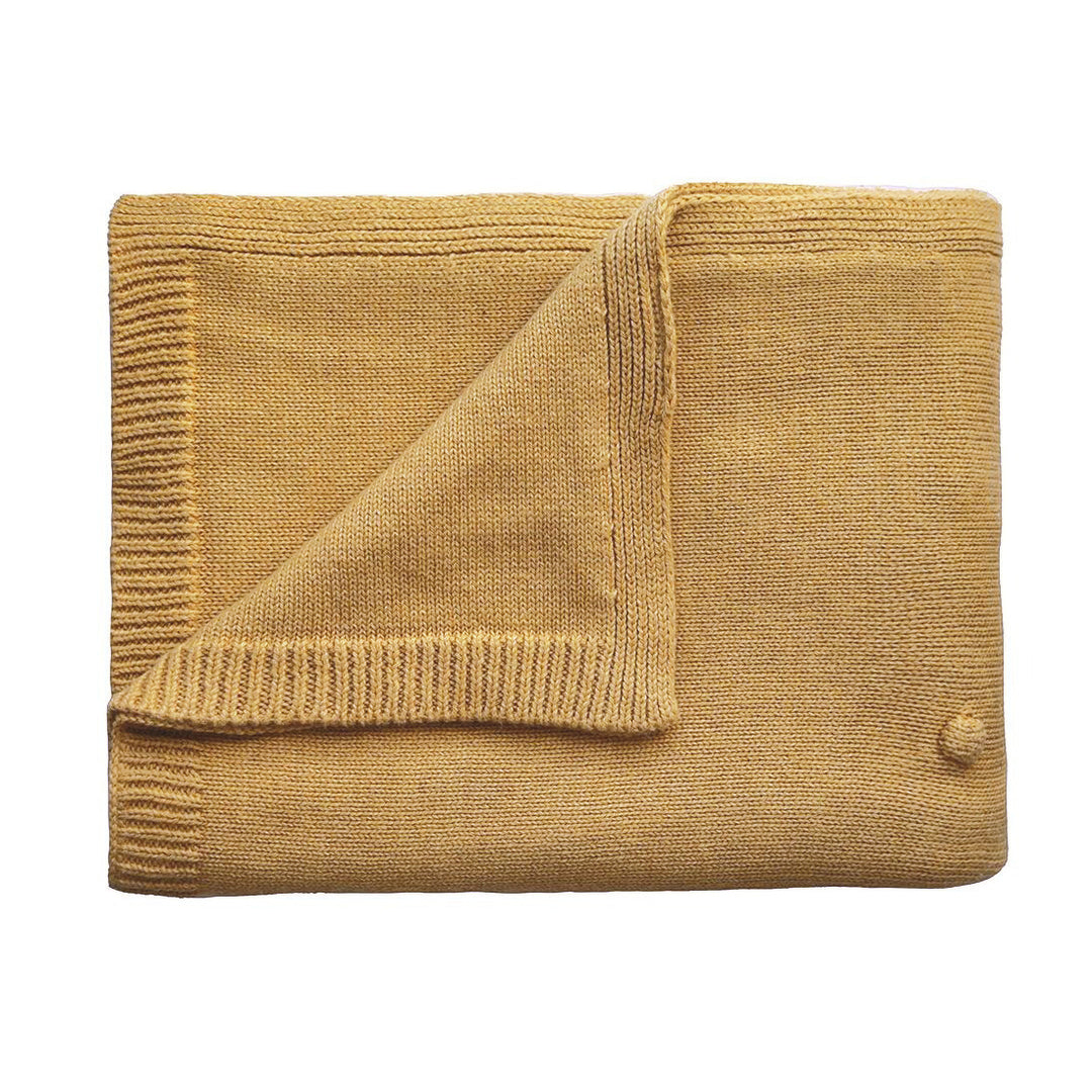 Mushie - Knitted Baby Blanket -Textured Dots Mustard Melange