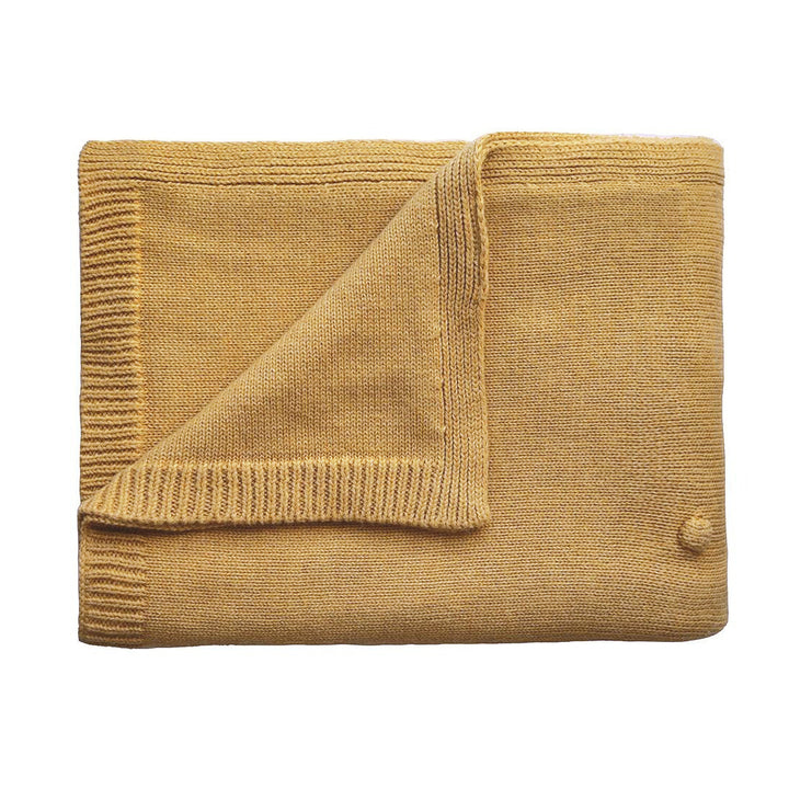 Mushie - Knitted Baby Blanket -Textured Dots Mustard Melange