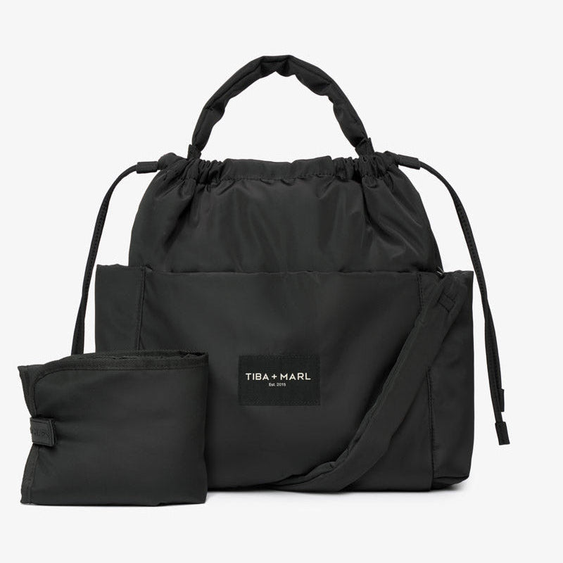 Luna Drawstring Changing Tote Black - Mabel & Fox