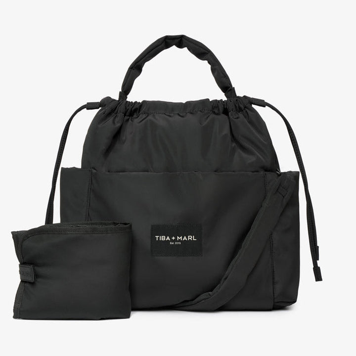 Luna Drawstring Changing Tote Black - Mabel & Fox