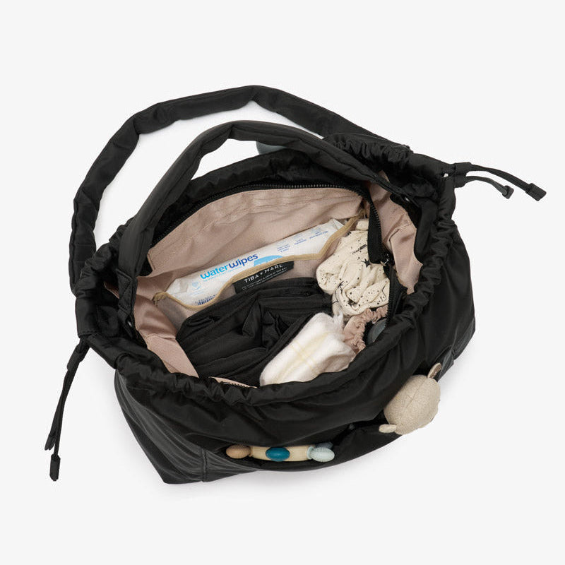 Luna Drawstring Changing Tote Black - Mabel & Fox