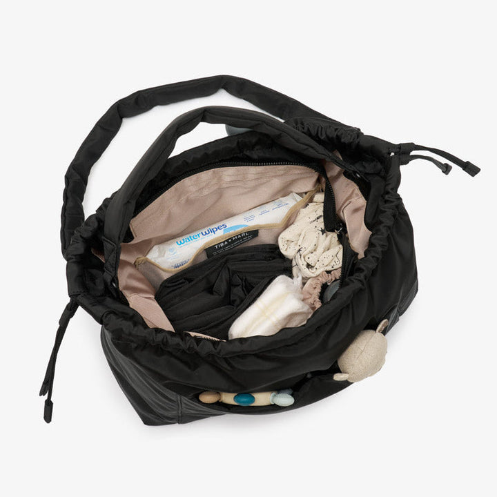 Luna Drawstring Changing Tote Black - Mabel & Fox