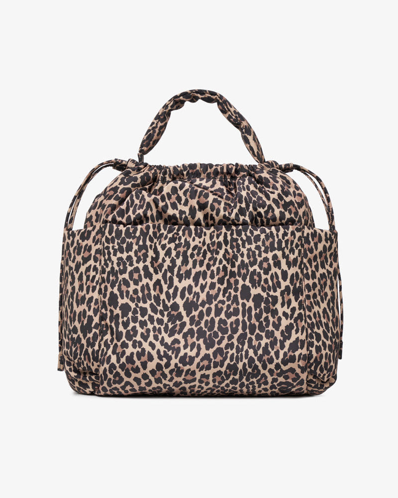Tiba + Marl - Luna Drawstring Changing Tote Lighter Leopard Print - Mabel & Fox