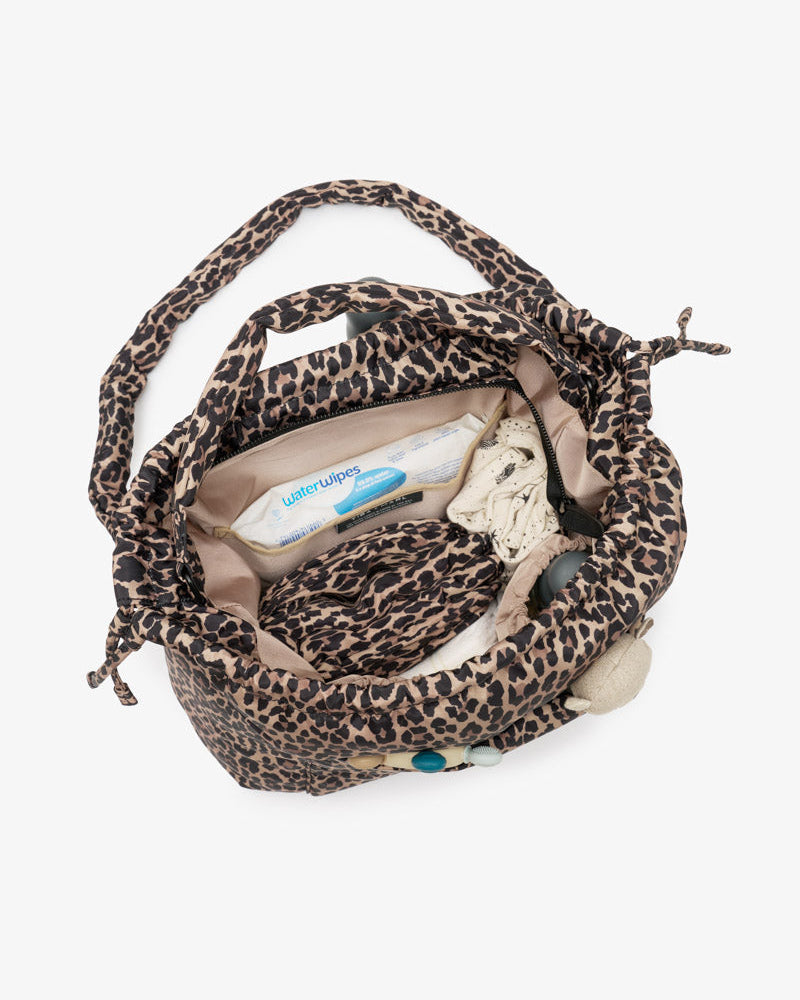 Tiba + Marl - Luna Drawstring Changing Tote Lighter Leopard Print - Mabel & Fox