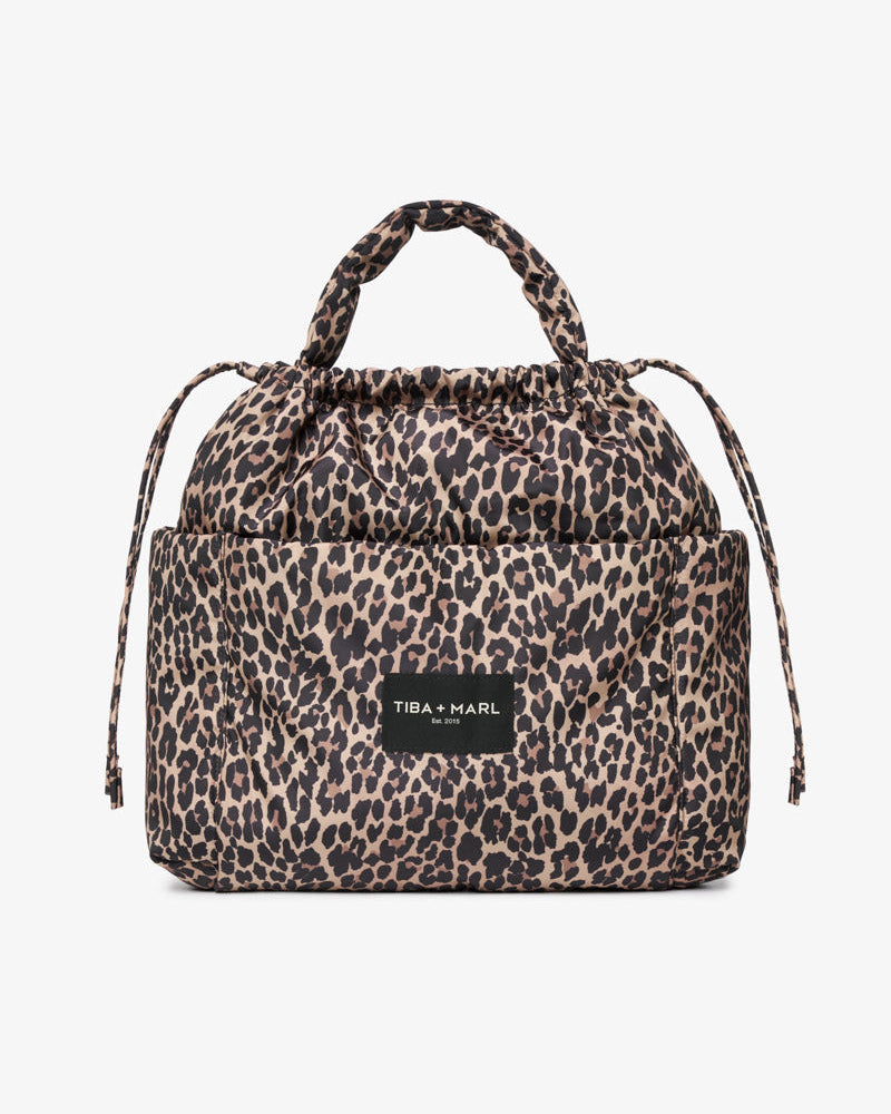 Tiba + Marl - Luna Drawstring Changing Tote Lighter Leopard Print - Mabel & Fox
