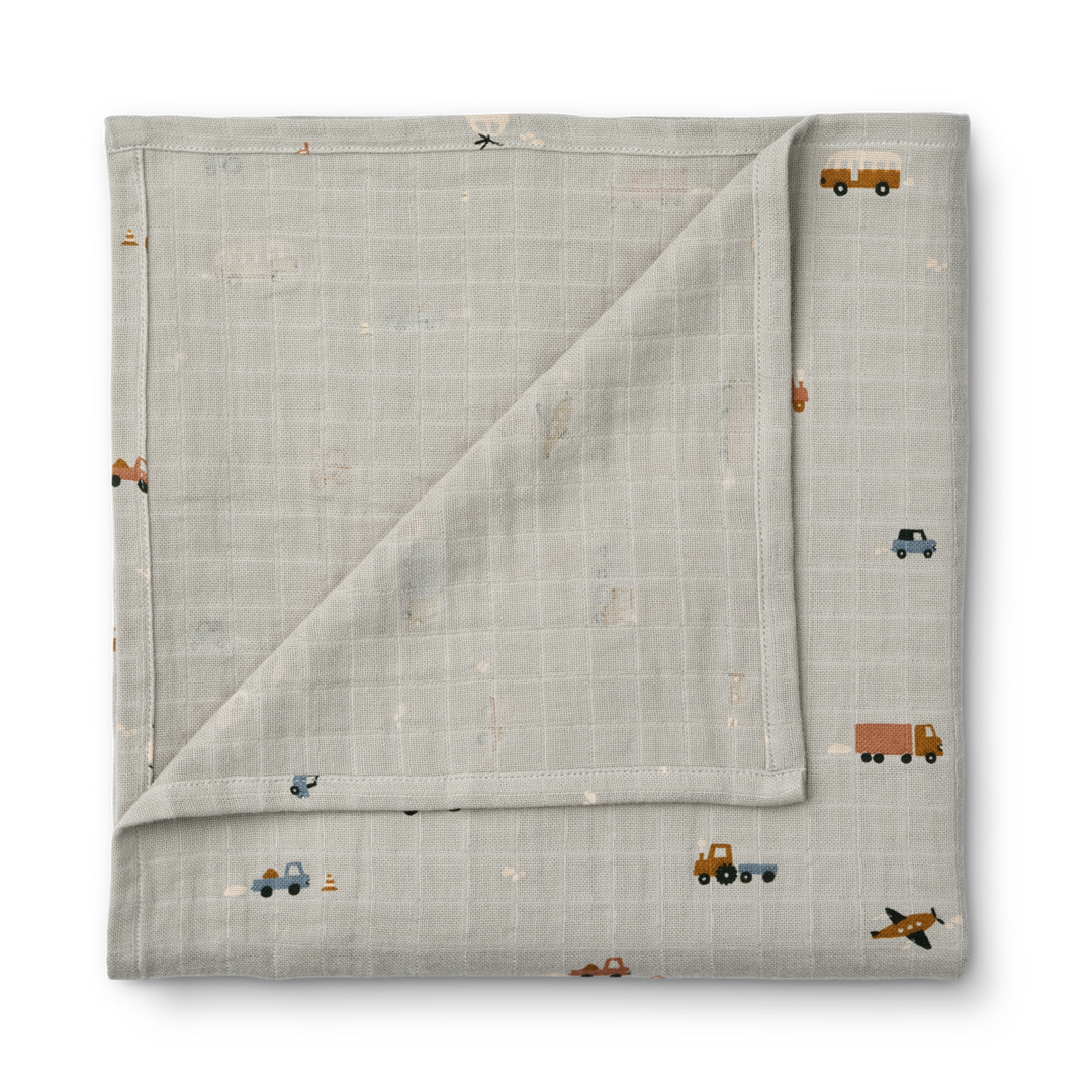 Liewood - Ben Muslin Swaddle - Vehicles / Dove Blue