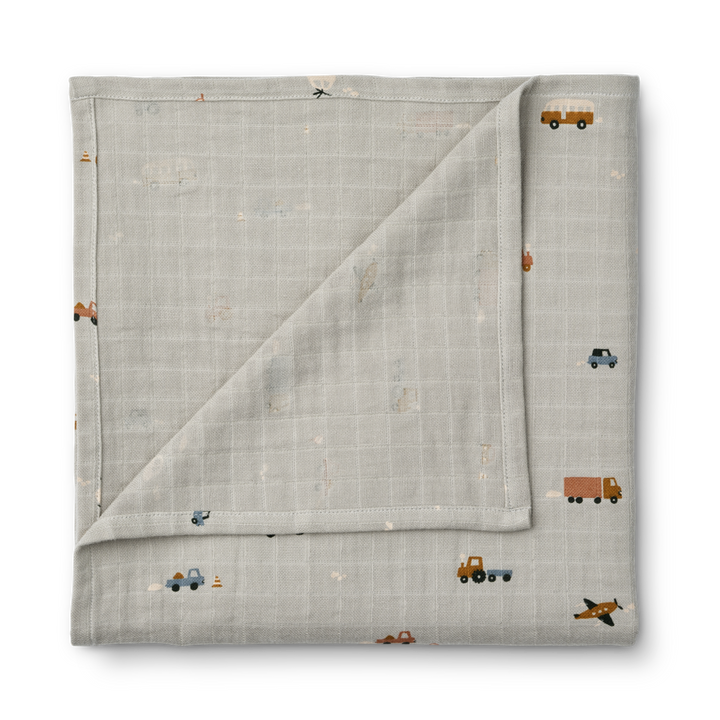 Liewood - Ben Muslin Swaddle - Vehicles / Dove Blue