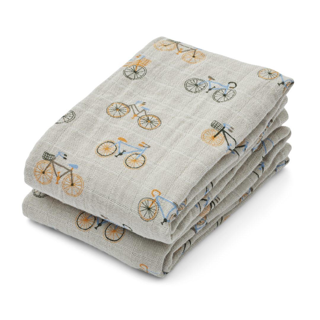 Liewood - Lewis Muslin Cloths - Bicycle / Cloud Blue (2 Pack)