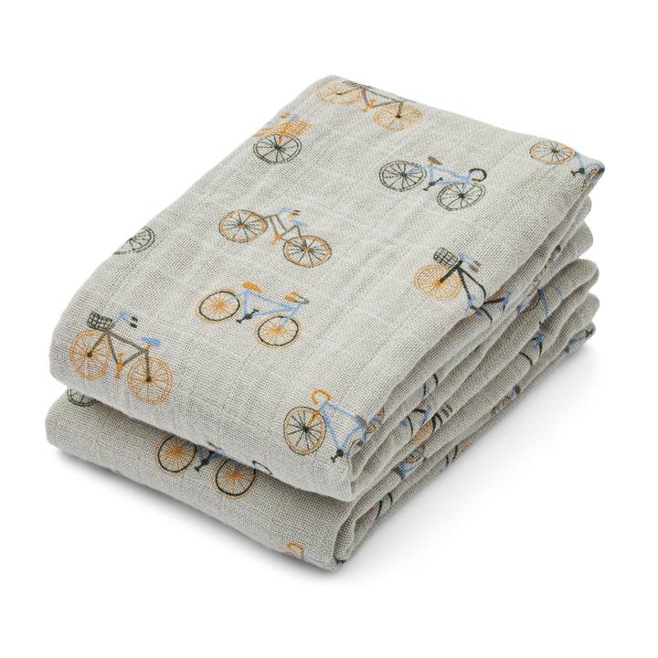 Liewood - Lewis Muslin Cloths - Bicycle / Cloud Blue (2 Pack)
