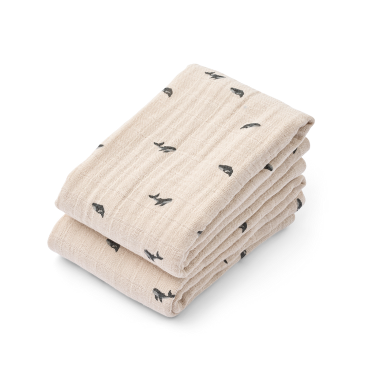 Liewood - Lewis Muslin Cloths - Mini Whale / Sandy (2 Pack)