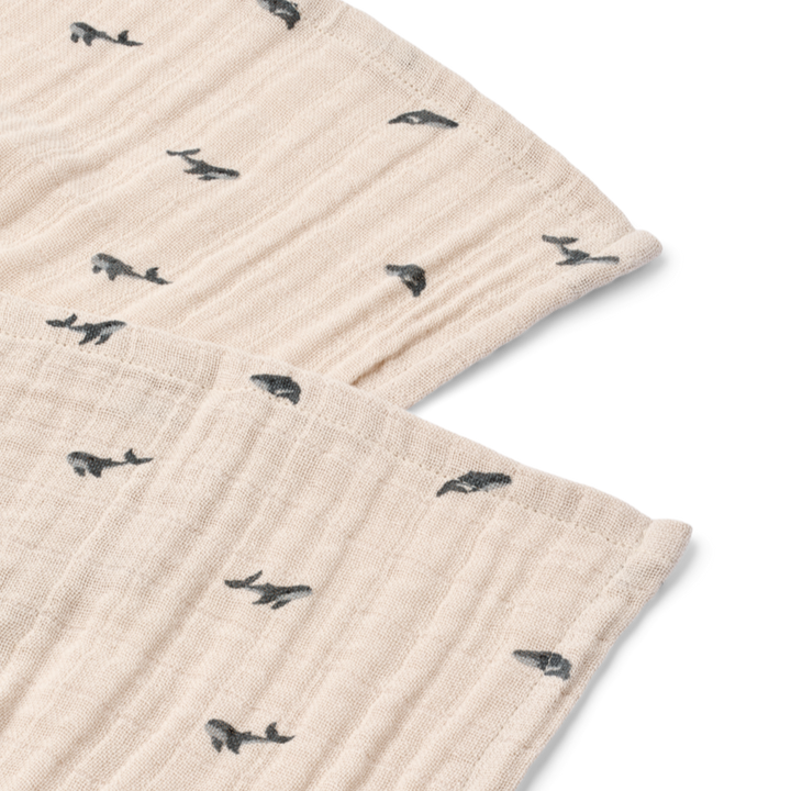 Liewood - Lewis Muslin Cloths - Mini Whale / Sandy (2 Pack)