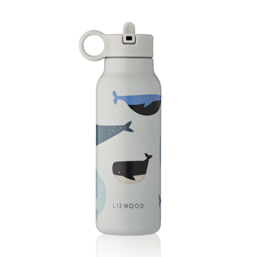Liewood - Falk Water Bottle - Whales / Cloud Blue
