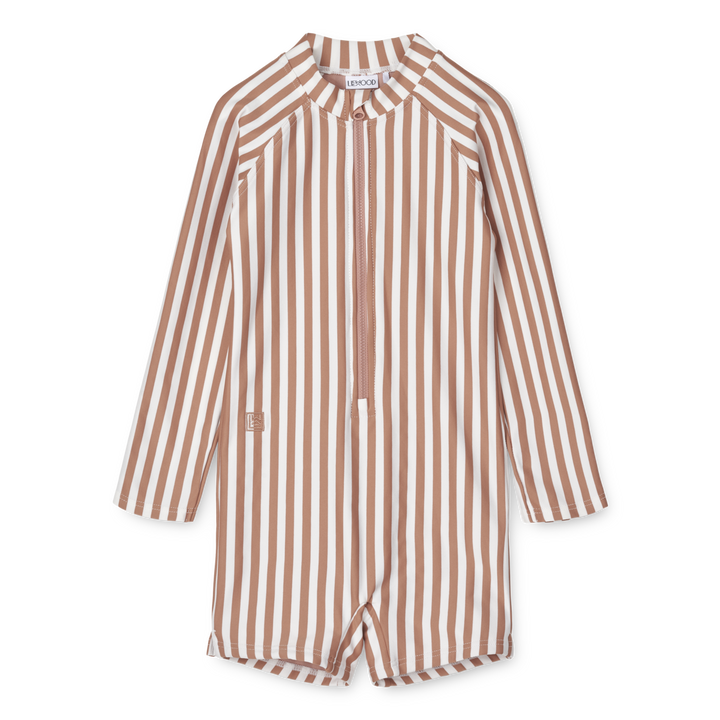 Liewood - Max Printed Longsleeve Swim Jumpsuit - Stripe Tuscany Rose / Creme de la creme
