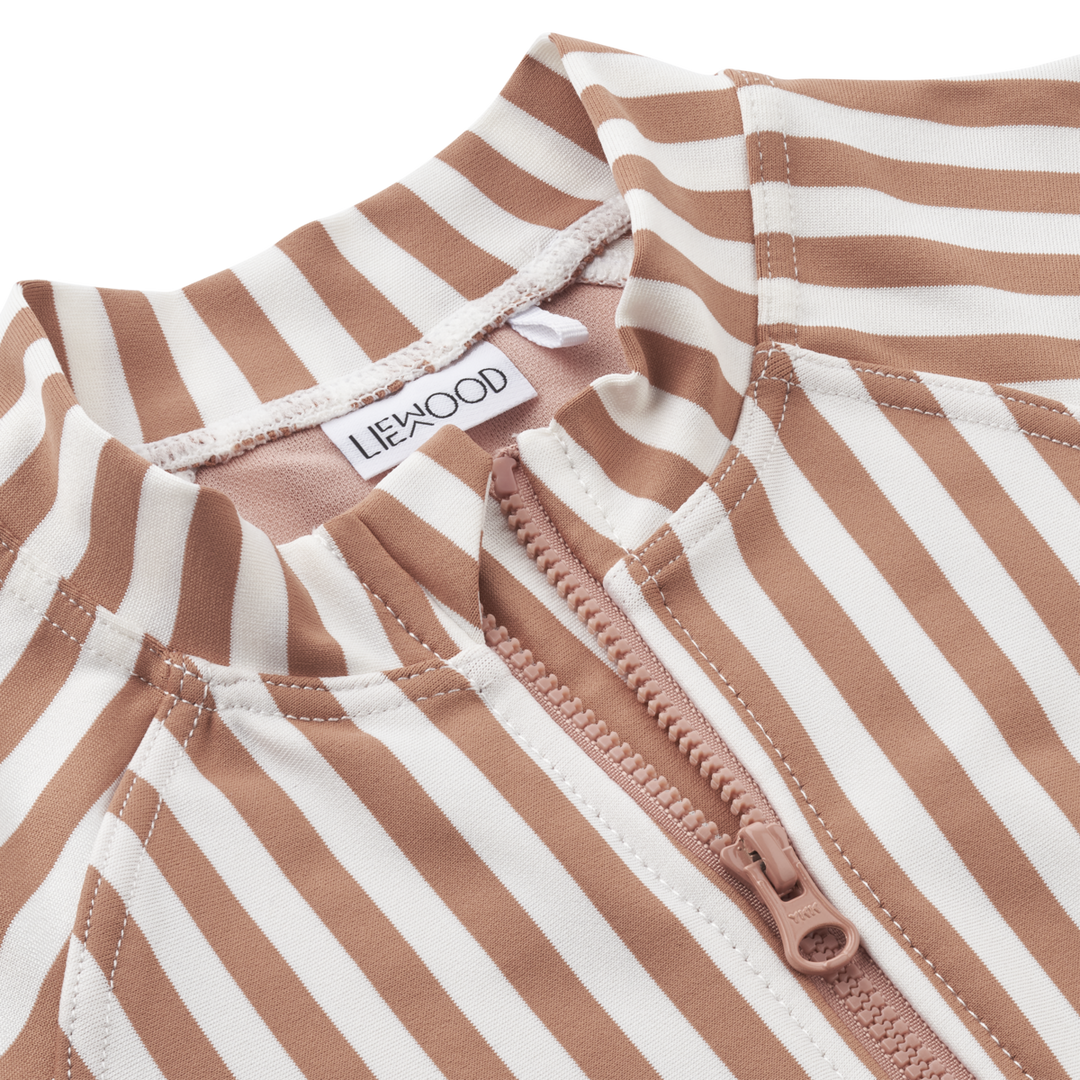 Liewood - Max Printed Longsleeve Swim Jumpsuit - Stripe Tuscany Rose / Creme de la creme